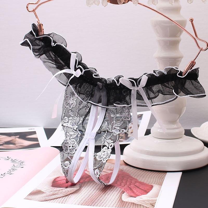 Сексуальное женское нижнее белье, трусики, женские массажные трусики с жемчугом, кружевное белье, полые стринги с вышивкой, трусики с Т-образной спинкой, трусы-стринги