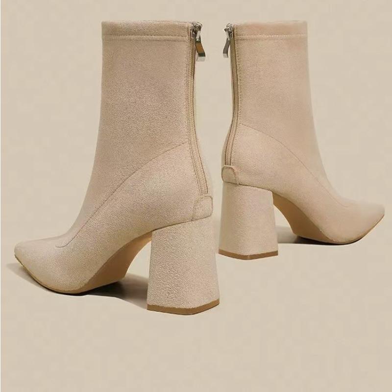 Осенне-зимние вязаные эластичные носки-ботинки женские на низком каблуке короткие ботильоны с острым носком женские ботильоны до щиколотки размер 42