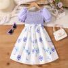 Фиолетовое платье с цветочным принтом для девочек, летнее детское модное платье принцессы