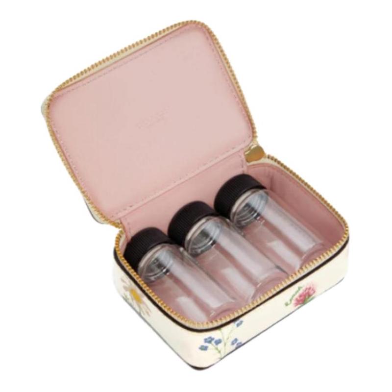 COACH Cosmetic bag Jewelry Box Pill Box 9 Small Wildflower Print Portable Pill Box Multi-Purpose Storage Box Coated Canvas and Leather Mini White