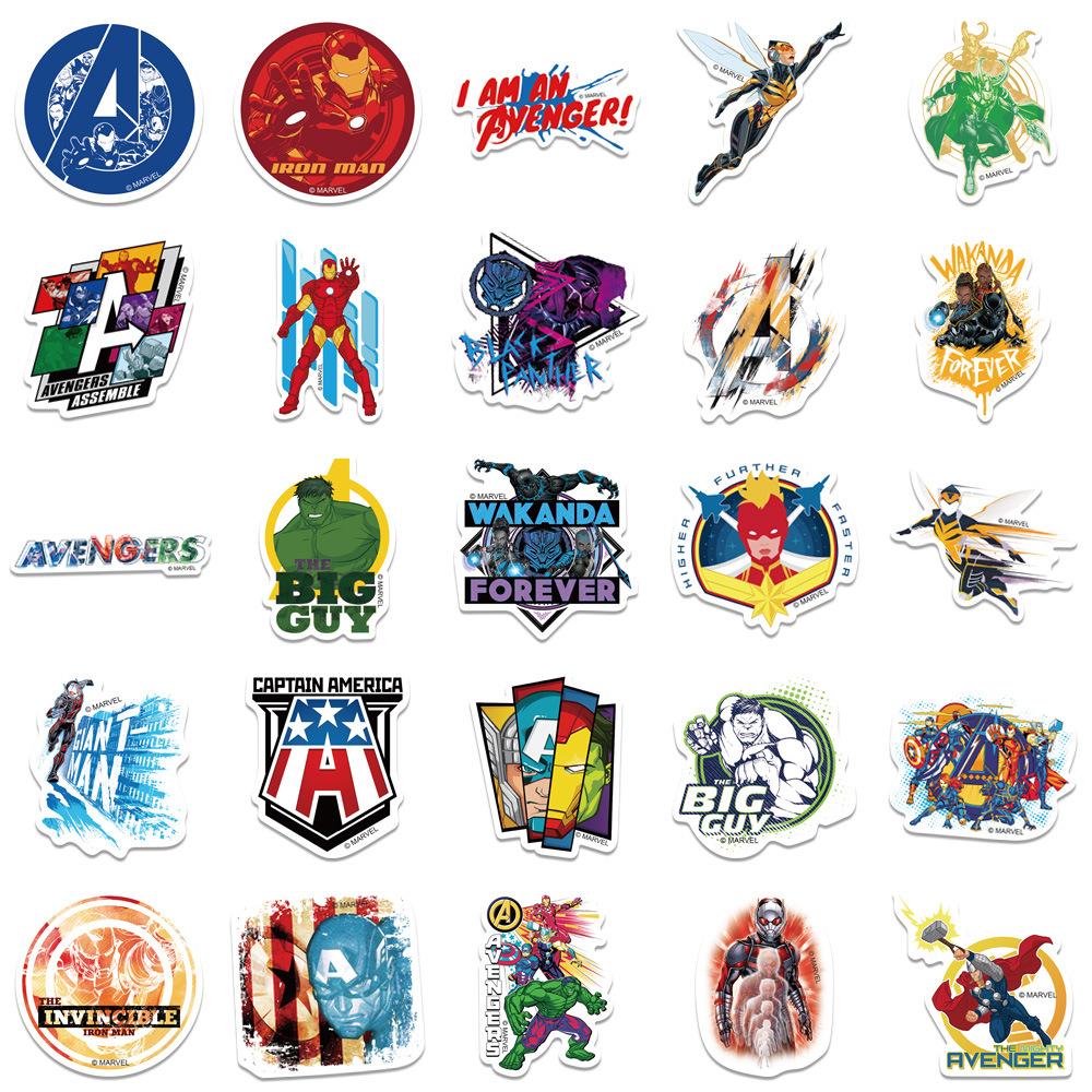 50pcs Disney Marvel Movie Avengers Mixed Heroes Assemble Stickers Waterproof Phone Laptop Luggage Guitar Notebook Decal Sticker
