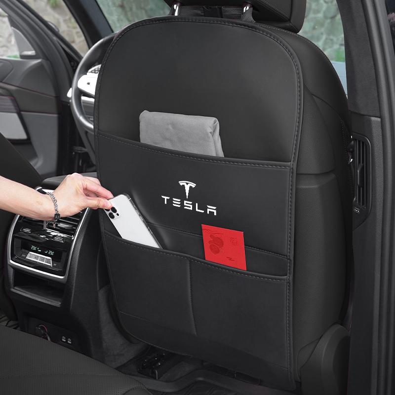 CRWOQ1 PU Leather Car Seat Back Protective Cover Anti Kick Pad For Tesla Model 3 Model S Model X Model Y Cybertruck Roadster SpaceX