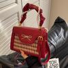 Роскошная красная клетчатая сумка-бант через плечо с жемчужно-бархатной текстурой, женская весенняя новая сумочка, простая модная темпераментная свадебная сумка