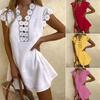 Women Summer Dress Hollow Out Lace Flower Pattern A Line Dress for Daily Wear