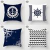 Compass Anchor Pattern Pillowcase Peach Skin Blue Mediterranean Style Gift Living Room Sofa Home Decor Car Seat Cushion Cover