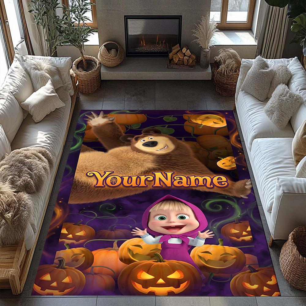 Masha Bear Customized Name Floor Mat Design for Dining Room Game Room Study room Outdoor Antislip Carpet Office home decor Best for Christmas