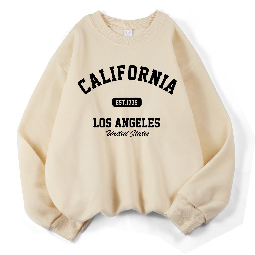 California Los Angeles Est 1776 Prints Sweatshirts Women Crewneck Basics Hoodies Loose Fleece Warm Tops Winter Womans Clothes