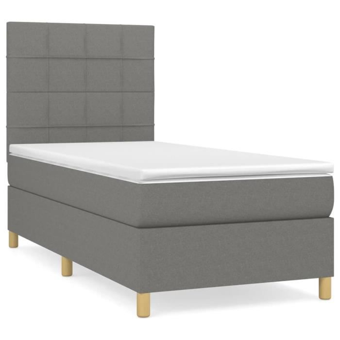 3142306 vidaXL Divan Bed with Mattress Dark Grey 90x200 Cm Fabric