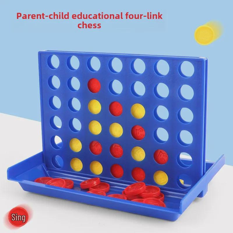 Compact Four-in-a-Row Chess Game - Portable Parent-Child Puzzle with Vertical Chess Pieces for Two Players