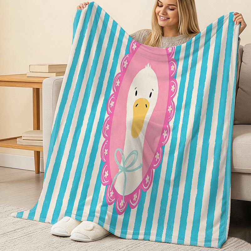 Flannel Fleece Blanket, Cute Cartoon Duck Design, Soft Warm Single Throw for Bedroom Home Leisure, Ideal for Halloween & Christmas
