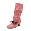 Women'S Autumn Winter Pleated Knee-High Boots Pointed Toe Stilettos Lace-Up High-Top Sexy Shoes For 34-50 Size Range