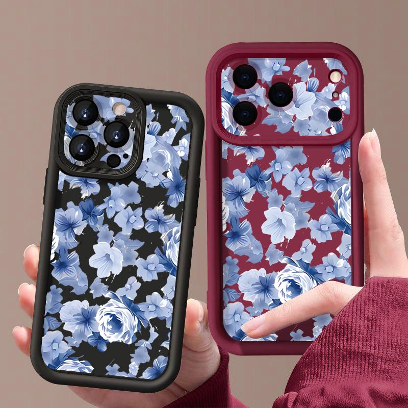 Blue Rose Flowers Pattern Case For iPhone 17 Pro Max Funda Shockproof Bumper Cover For iPhone 16 Pro Max 15 14 13 12 11 Air 16E