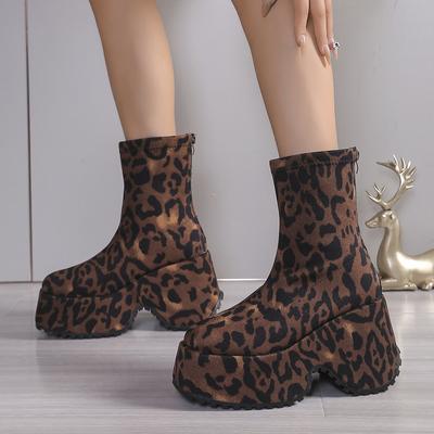 Осень и зима новые толстоподошвенные универсальные удобные темпераментные комфортные модные ретро леопардовый принт тонкие ботинки женские