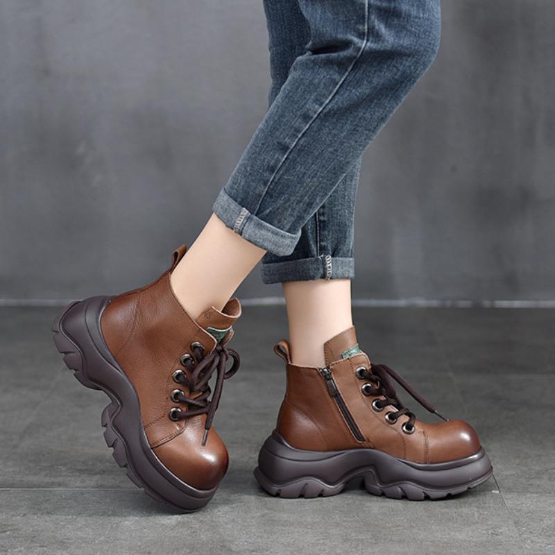 Johnature Ботинки martin на толстой подошве, женская обувь, винтажные короткие сапоги с круглым носком на молнии сбоку и шнуровкой