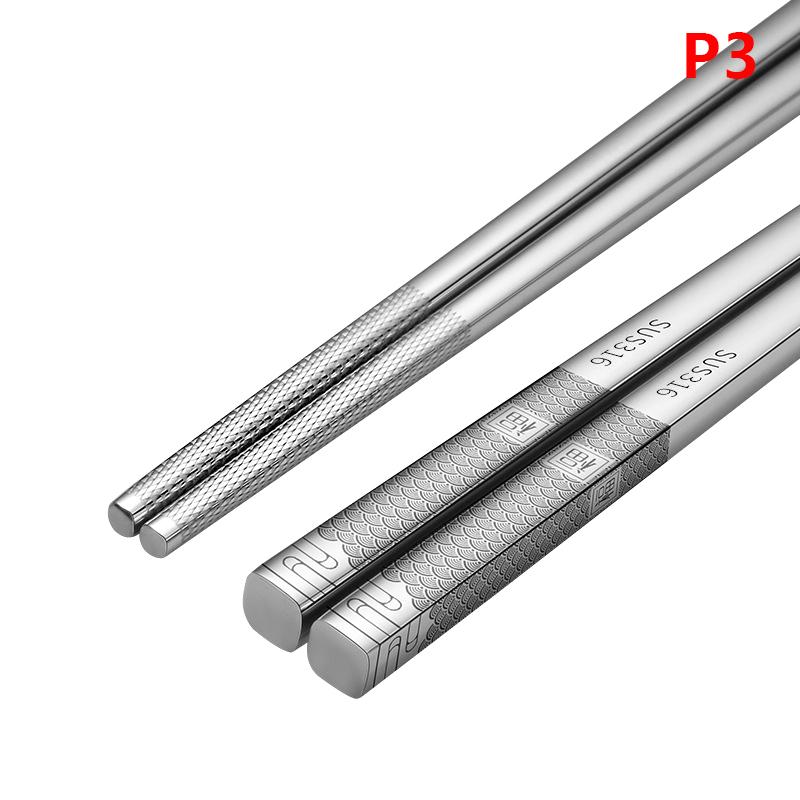 316 Stainless Steel Chopstick Laser Engraving Chinese Chopsticks Antiskid Household Metal Reusable Chopstick Kitchen Tableware
