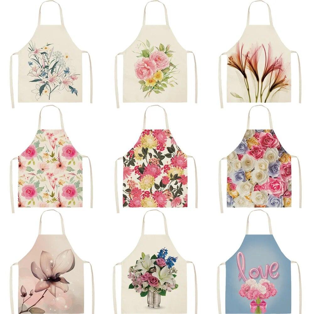 Home Decor Kitchen Dining Room Cooking Bib Aprons Linen Floral Pattern Women's Aprons