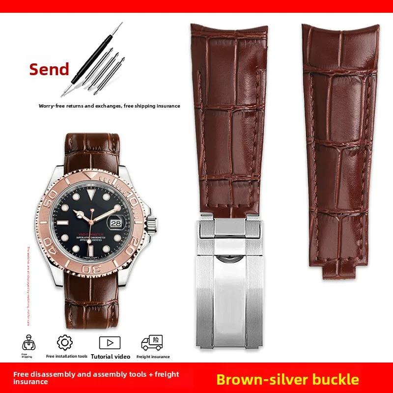 Изогнутый ремешок для часов 20 мм Original Style Для Rolex Water Ghost Натуральная кожаный ремешок GMT Submariner Daytona мужской браслет