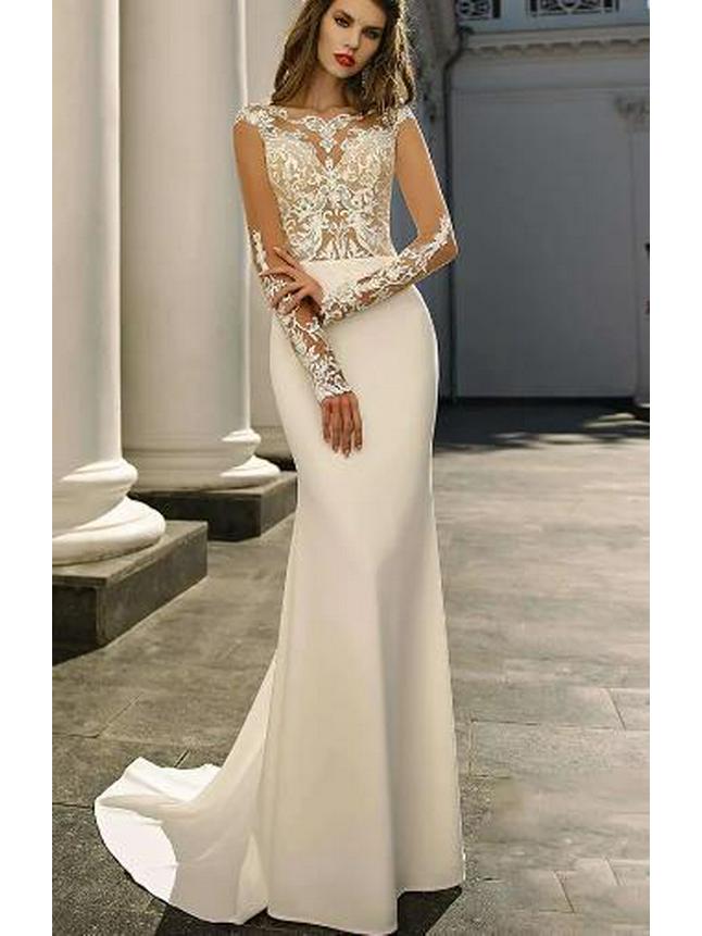Elegant European-American High Waist Backless Lace Fishtail Wedding Dress