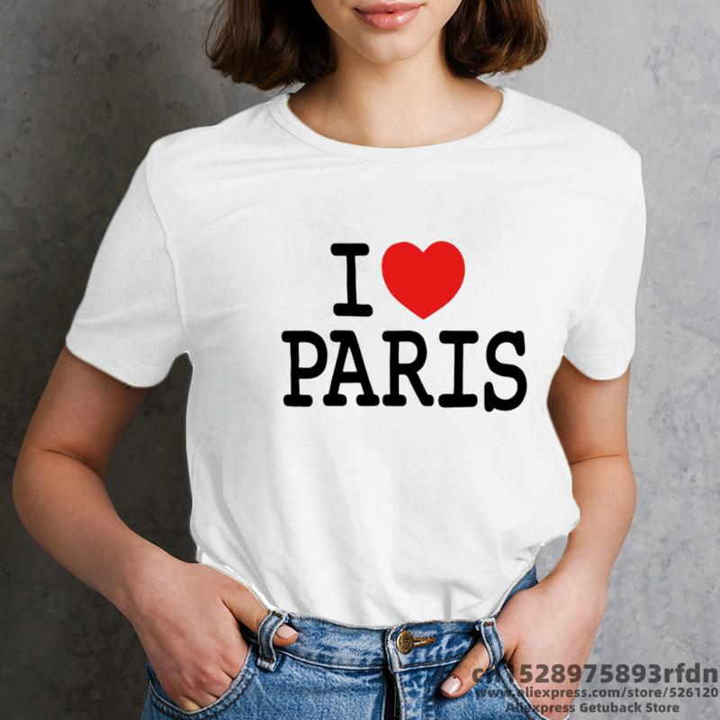 Женская футболка с забавным принтом «I Love Paris», летняя футболка с короткими рукавами, черный, белый, розовый цвета, футболка для девочек Y2k, одежда в стиле Харадзюку