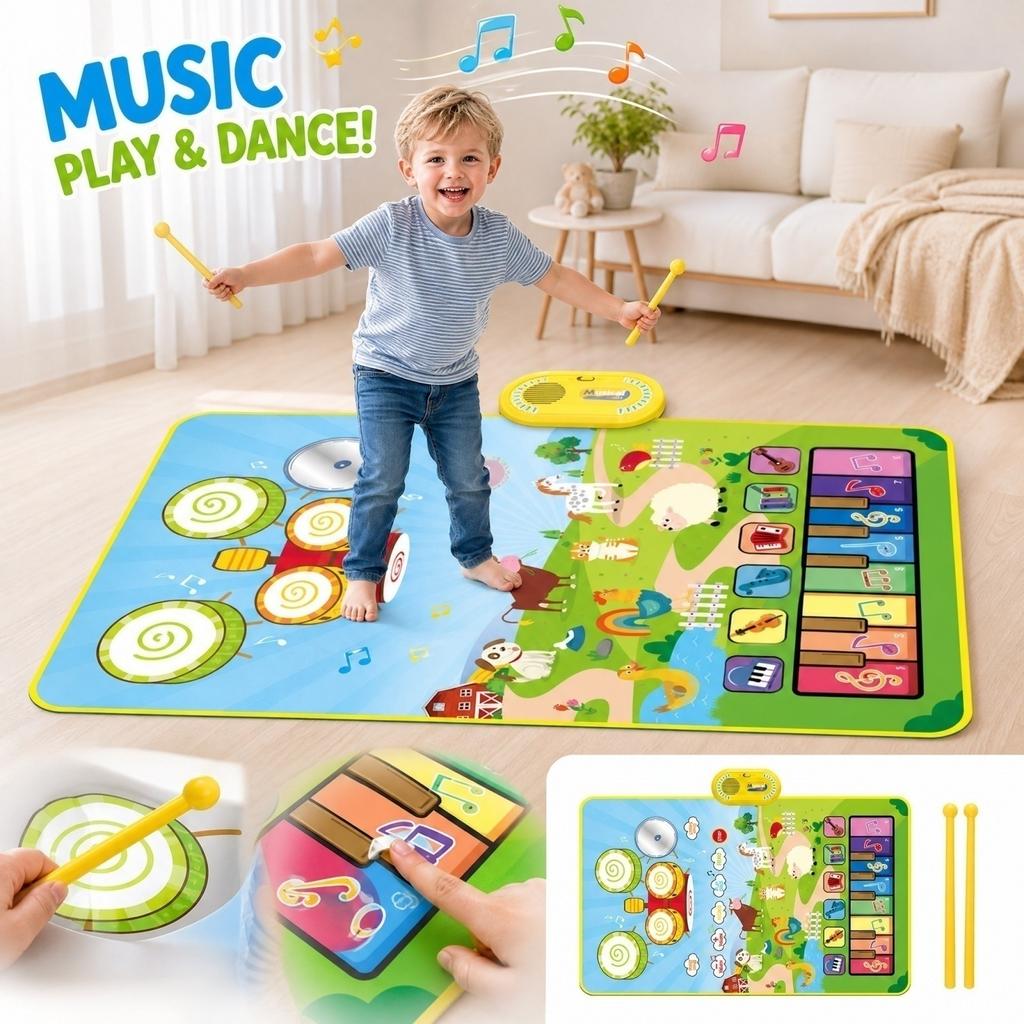 2-in-1 Piano and Drum Music for Kids - Interactive Dance Toy with Musical Instruments, Educational Gift for Toddlers (Batteries Not Included )