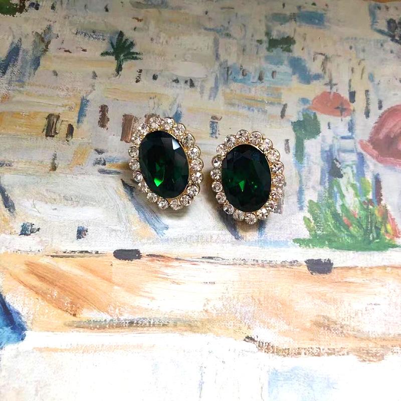 Classic Green Rhinestone Pearl Necklace Earrings For Women Lady Vintage Luxury Jewelry Wedding Party Pendant Collar Chokers