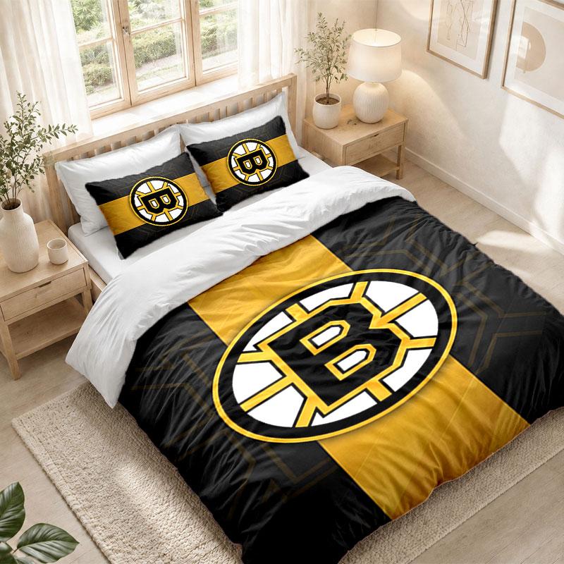 Bedding Set 1 Duvet Cover 2 Pillowcases Boston Bruins Print Bedroom Home Decoration