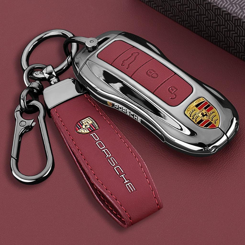 Leather Car Smart Remote Key Cover Case Keychain Protector For Porsche 911 718 Panamera Macan Cayenne Boxster Cayman Keychain JN9