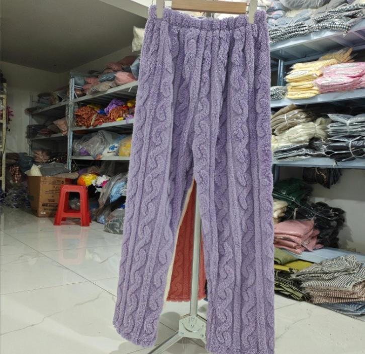 Women's Plus Size Coral Fleece Pajama Pants - Thick, Warm Flannel for Autumn/Winter