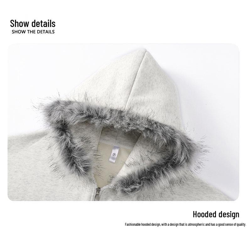 Retro Loose Fit Hoodie with Fur Collar - Unisex Fleece Outerwear for Autumn and Winter