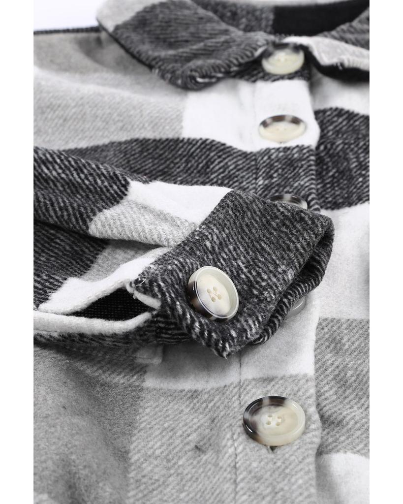 Azura Exchange Color Block Plaid Buttoned Jacket with Pocket