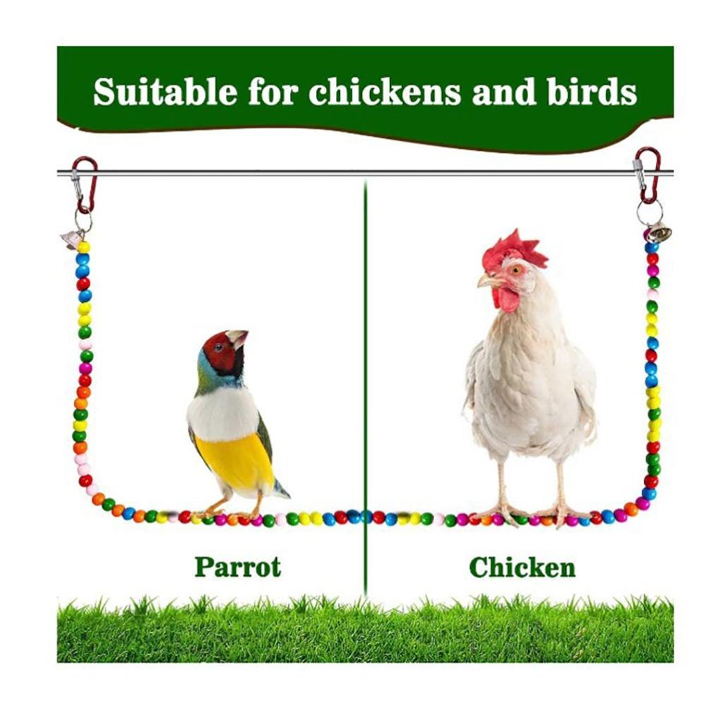 Metal Chain & Hooks Chicken Perch Stand Handmade Wood Chicken Swing Toy Cage Interior