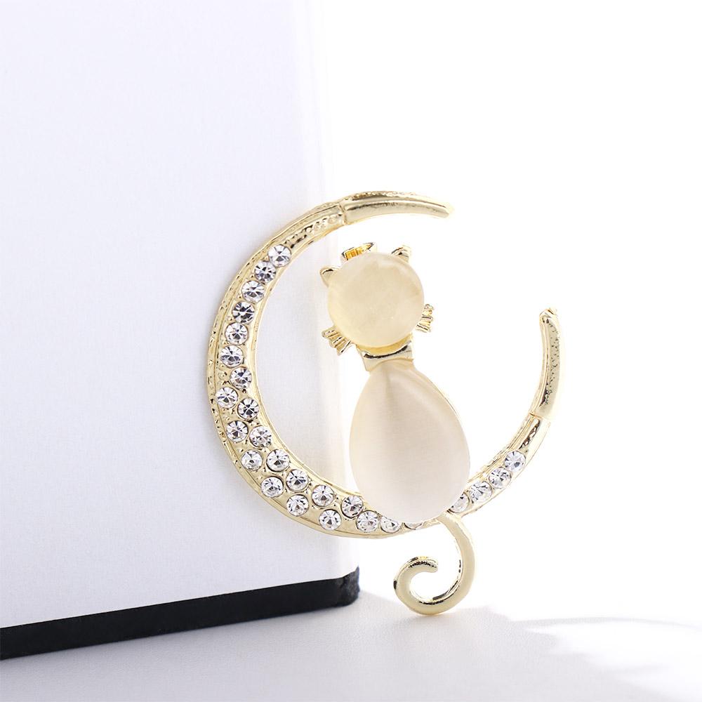 Праздничные украшения Аксессуары для одежды Стразы Корсажная брошь Брошь на лацкан Значки Лунная кошка Брошь Женская брошь