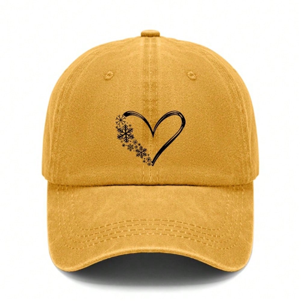 Casual Baseball Cap - Heart & Snowflakes Print Coral Adjustable Breathable Unisex Fashion Cap For Summer Outings, Travel & Daily Wear