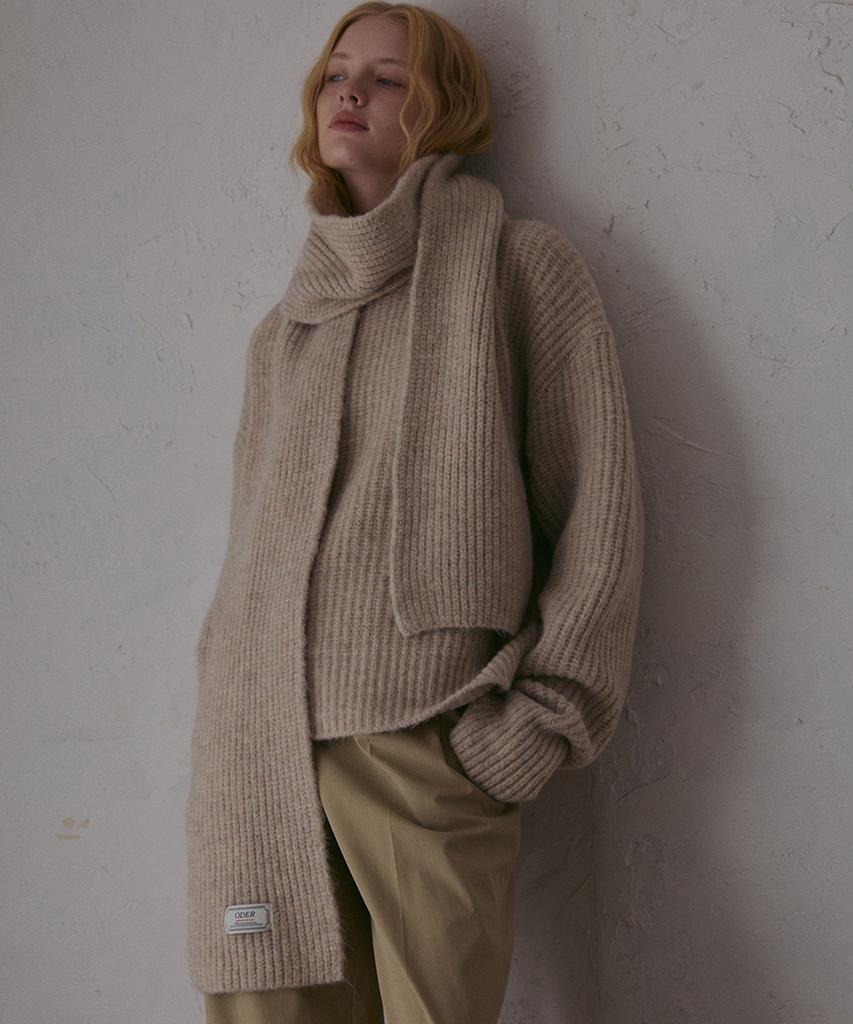 ODER Muffler Set Warmer Mohair Pullover - Beige
