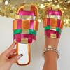 Slippers Women's Colorful Woven Slide Sandals Flat Summer Slides Women Flats Sandals Flip Flops Mules Colored Shoes Mujer Beach