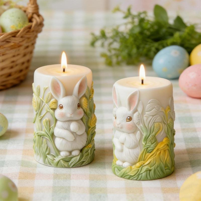 Easter Bunny Silicone Mold, 3D Bunny Columnar Candle Mold, Spring Bunny Relief Mold for Making Candles, Soaps, Resin and Plaster