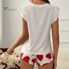 Women's Pajama Set Ruffle Cap Sleeve Top And Love Heart Printed Shorts Set Summer Casual 2 Piece Nightwear Lounge Set