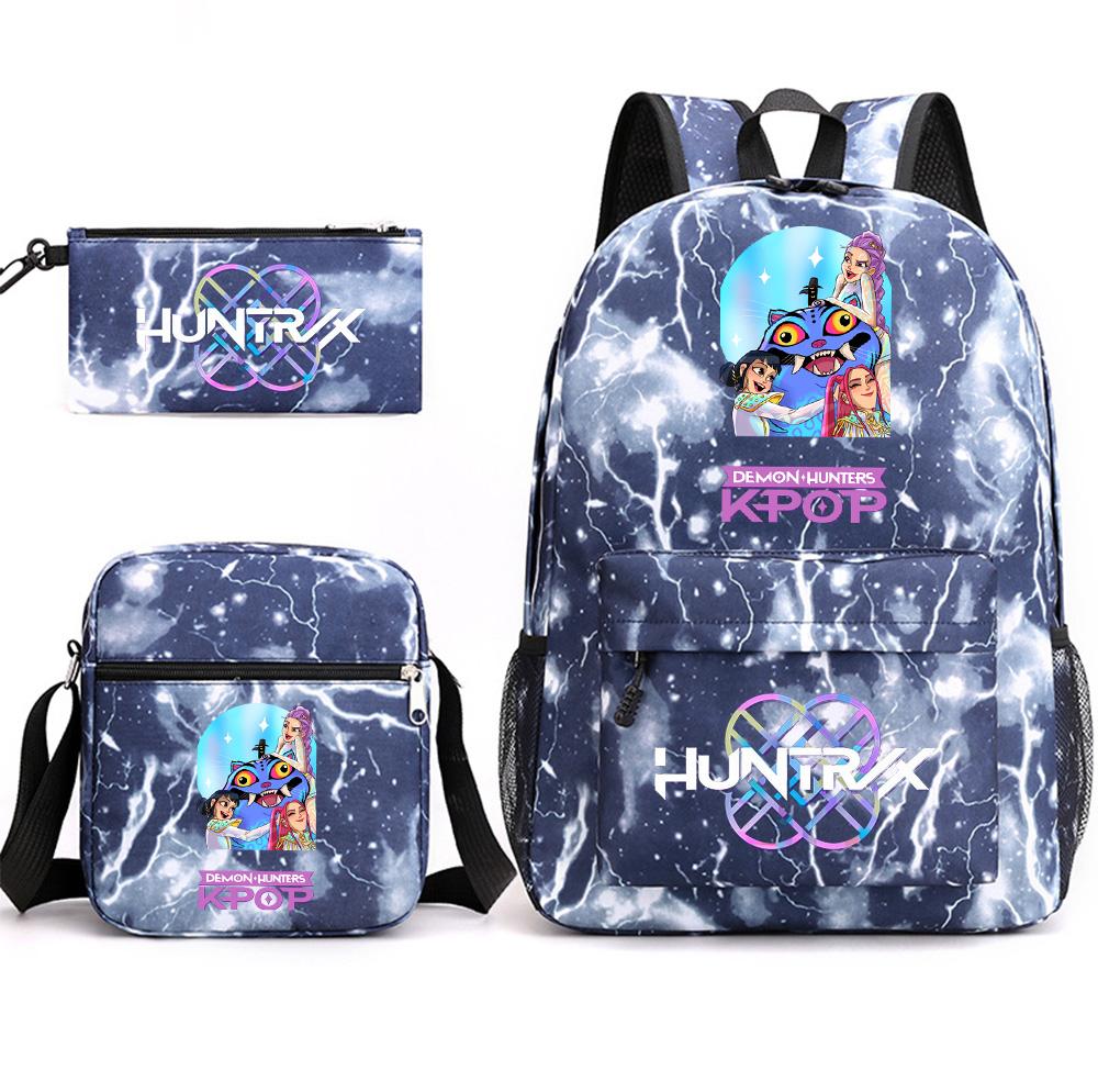 3Pcs/set Anime Cartoon K-Pop Demon Hunters Printed Backpack with Shoulder Bag Pencil Case for Teenager Student Boy Girl Large Capacity School Bag
