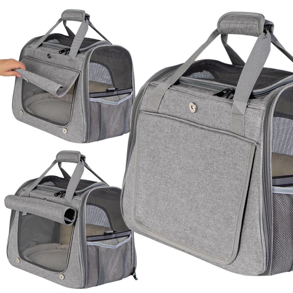 Carrier Bag for Cats and Dogs, Handy Travel, Gray, Ventilated