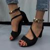 Summer Hot Selling Women's Shoes Fashion Open Toe Solid Color Large Size Casual One-line Buckle Suede Women's Sandals