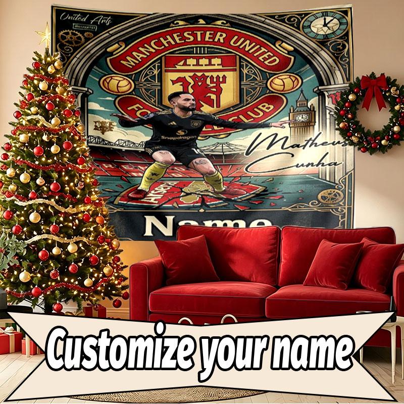 Custom Name Personalized Manchester United Print Tapestry, Wall Art Decor, Bedroom, Dorm, Apartment, LivingRoom, Party Backdrop, Gift for Birthday