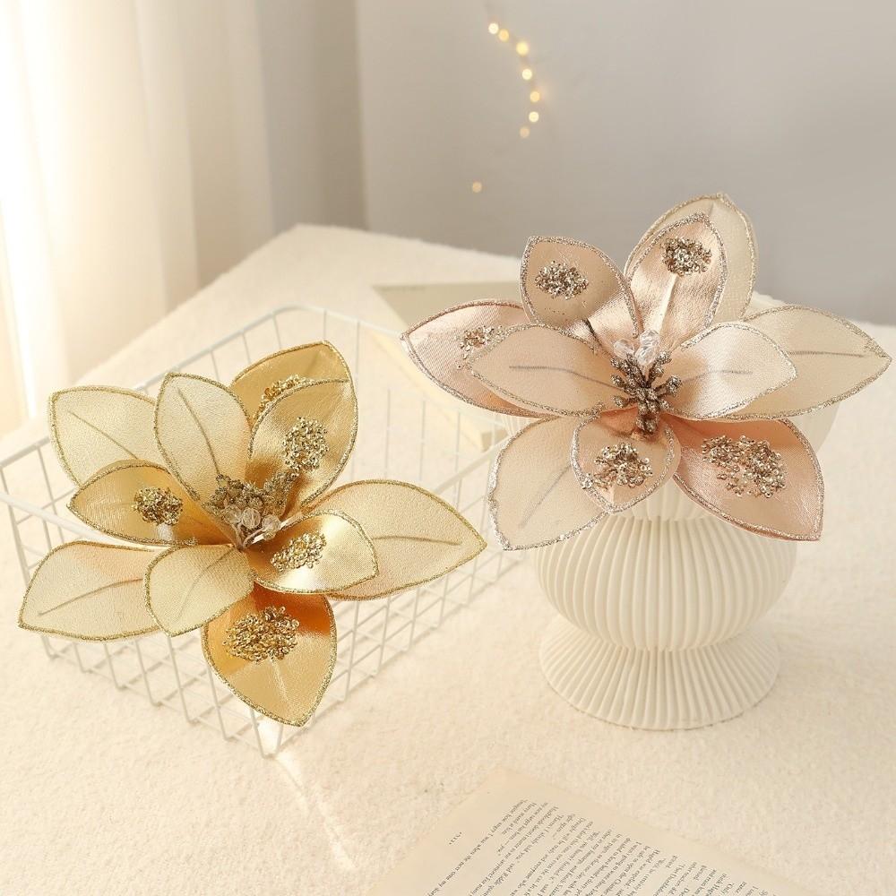 Sequins Artificial Poinsettia Flower Pick Sparkling Christmas Tree Floral Spray Wedding Party