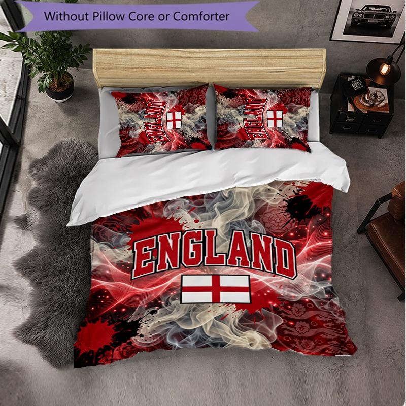 England Football Pattern 3 Pieces Bedding Set Soft Microfiber Duvet Cover with Pillow Cases for Bedroom