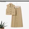 ZANZEA Womens Sleeveless Vest Tops and Long Skirts Summer Two Piece Suit Sets