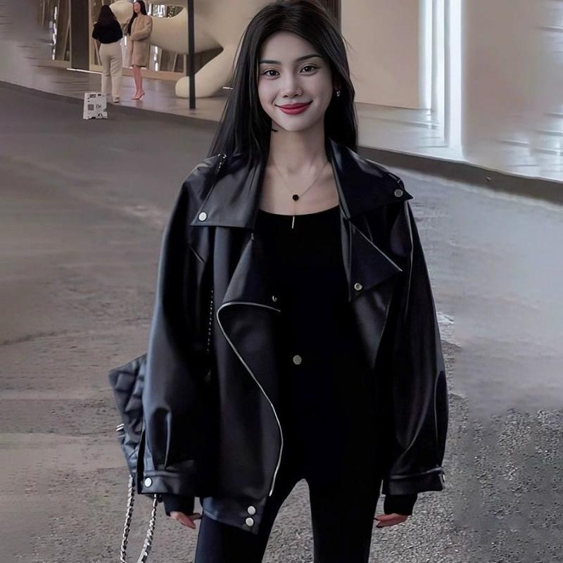 Осенне-зимние уличные милые и крутые кожаные куртки для женщин, свободные куртки, топы, универсальные хлопковые пальто для женщин