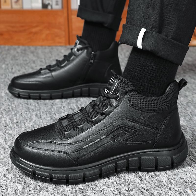 Men's Vintage High-Top Shoes Platform Casual Boots Men's Boots Round Head Plus Velvet Warm Youth Snow Boots