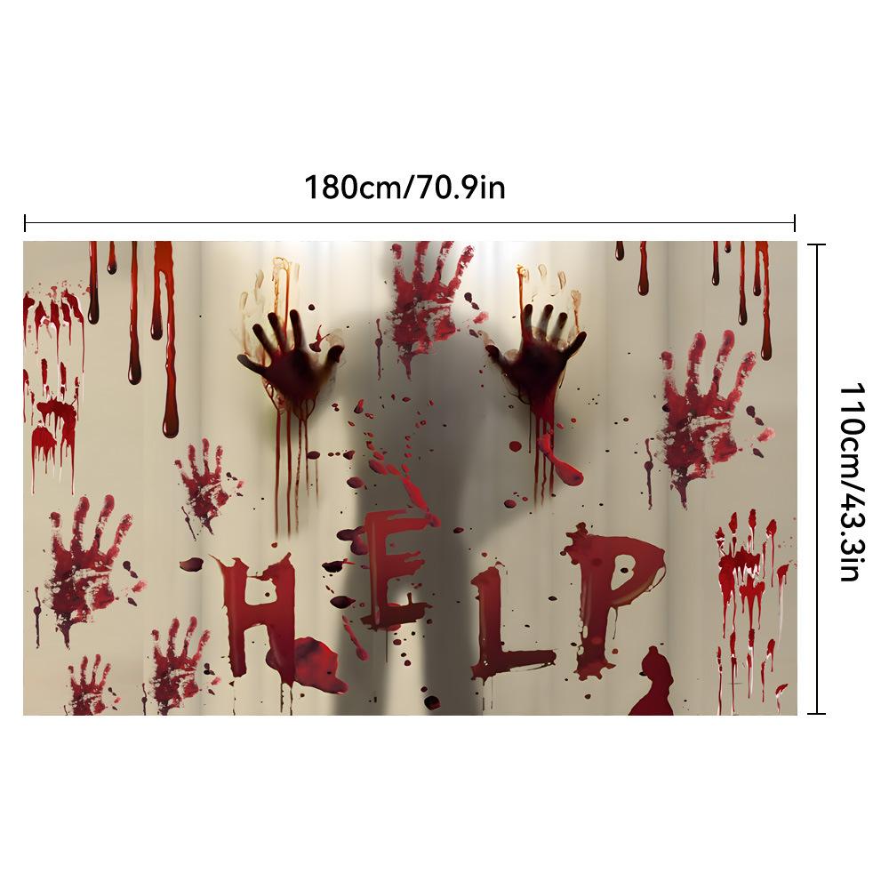 1pc White Red Halloween Party Backdrop Horro Blood Fingerprint Red Pumpkin Spider Banner for Halloween Themed Party Decoration