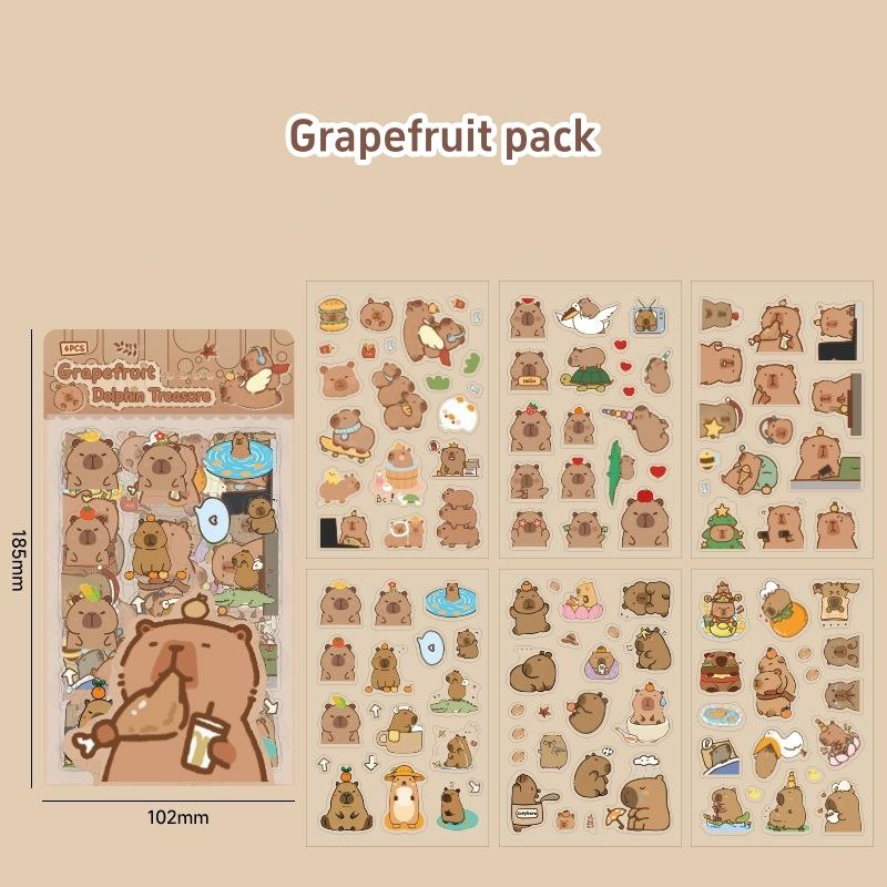 Наклейки Capybara Pack 6 листов мультяшный маленький дельфин PET наклейки для заметок украшение для дневника альбома