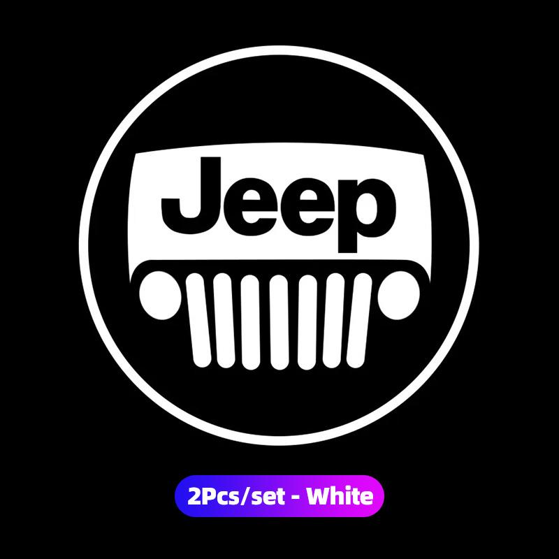 2Pcs HD Car Door Projector Lamps Welcome Lights Accessories For Jeep Grand Cherokee Wrangler JK Gladiator Compass Renegade Recon AKW1