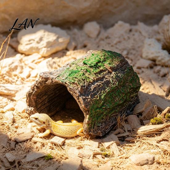 Lizard Habitat Decoration Reptile Hideout Cave, Tree Trunk Gecko Realistic Arched Natural Bark Texture Hide Hideaway for Spiders Tortoises Tank